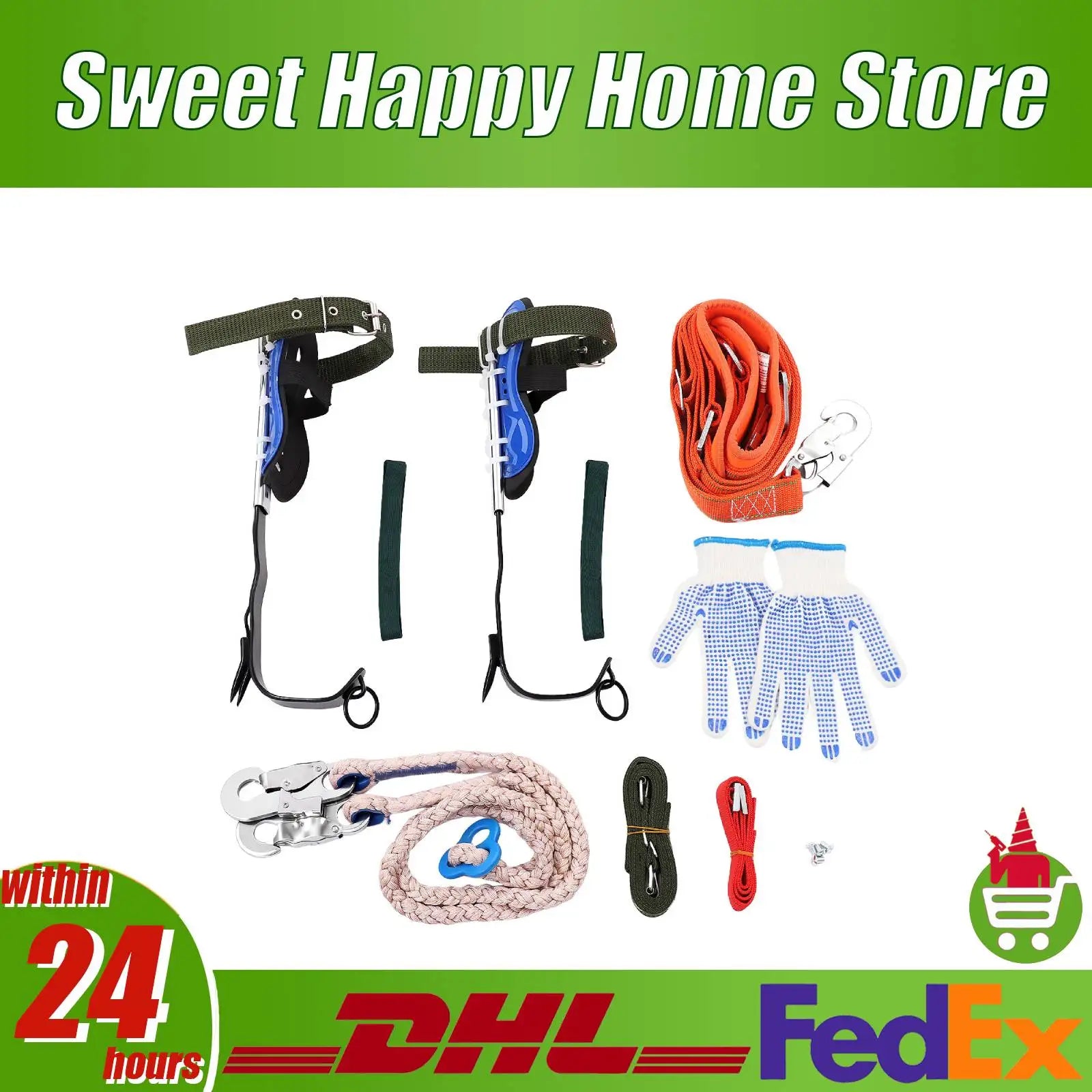 Adjustable Tree Climbing Spikes 330LBS Load Steel Climbing Gear with Safety Belt/Rope for Outdoor/Fruit Picking